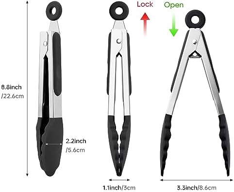 7-Inch Kitchen Tongs Set of 3, Cooking Tongs with Silicone Tips