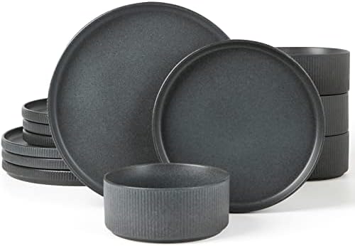 Famiware Star Stoneware Dinnerware Set, Reactive Glaze Plates & Bowls for 4