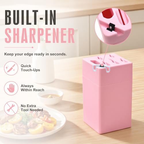 Pink Knife Set,7-Piece Kitchen Knife Block Set, Kitchen Knife Set
