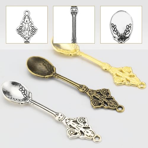 12 Pack Mini Spoons Charms 2.4" Metal Small Medicine Spoons