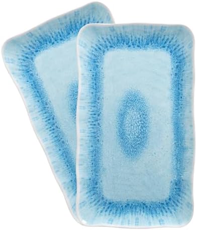 Large Farmhouse Melamine Serving Trays, Set of 2, 17 x 10 inches Serving Platters for Food Serving, Durable and Dishwasher Safe BBQ Tray, Reactive Blue