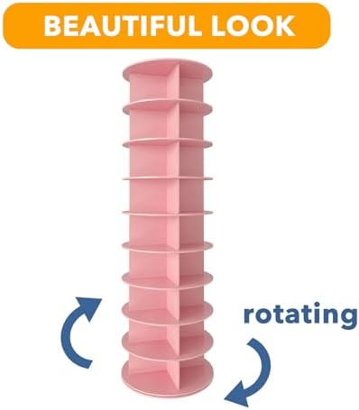 SpaceAid 9 Tier Rotating Shoe Rack Tower, Spinning Shoe Display Lazy Susan, Revolving 360 Shoe Rack Storage Round Carousel, Vertical Handbag Rotate Shoes Closet Organization (9-Tier Pink)