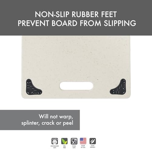 Dexas Grippboard Poly Cutting Board in Oatmeal Granite, 11 x 14.5 Inch Non-Slip Kitchen Cutting Board with Rubber Feet, Dishwasher Safe BPA-Free Chopping Board Made in USA