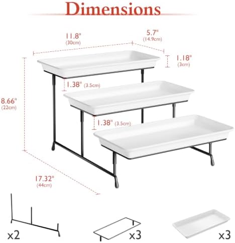 Bumusty 3-Tier Melamine Serving Tray Set, 11.5 x 5.6 in, Black Stand