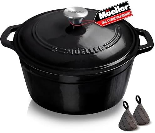 MUELLER HOME 6 Quart Enameled Cast Iron Pot Dutch Oven, Heavy-Duty