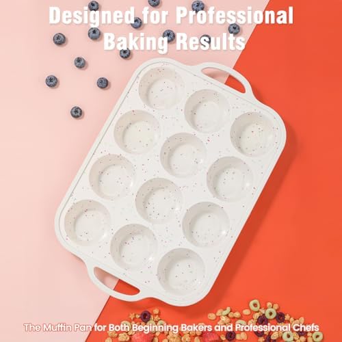 Silicone Muffin Pan for Baking with Metal Reinforced Frame, Nonstick Cupcake Pan 1 Pack Regular Size Egg Bites Silicone Mold