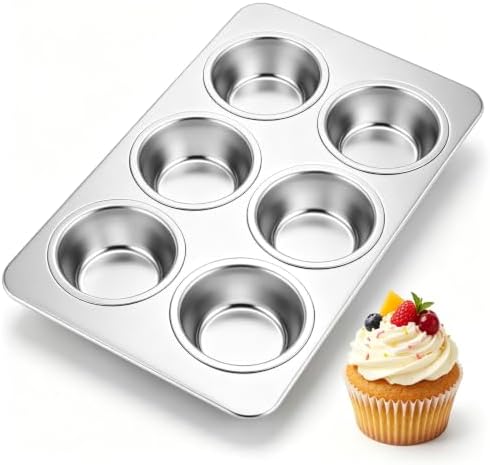 Onader 6-Cup Muffin Pan Tin, Stainless Steel Cupcake Pan Non-Toxic, 1 Piece