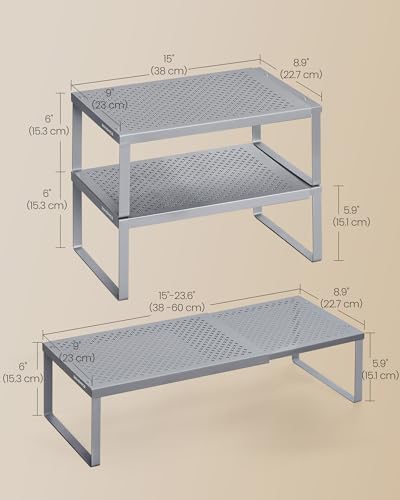 SONGMICS Spice Rack, Expandable Kitchen Countertop Shelf, Steel, Set of 2