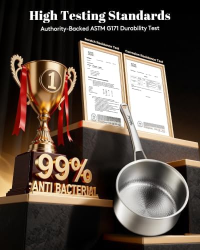 Titanium sauce pans for cooking, 1.5&2.5QT Pure Titanium Hammered Pro with Two Lids, Non-Toxic Skillet for Cooking, PFAS/PFOA/PTFE Free Cookware, Dishwasher&Oven Safe, Kitchen Induction Compatible