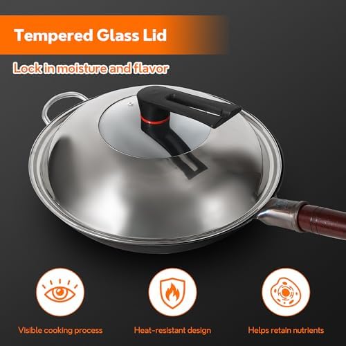 Carbon Steel Wok,14" Round Bottom Wok, Nitrided & Blued