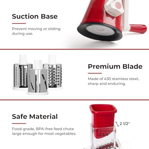 X Home Rotary Cheese Grater for Kitchen, Red