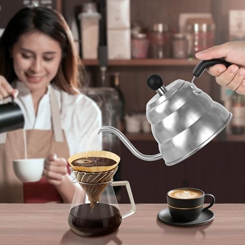 Tea Kettle For Stovetop,Steel Coffee Pot,Drip Pour Over Kettle,Silver,28 oz
