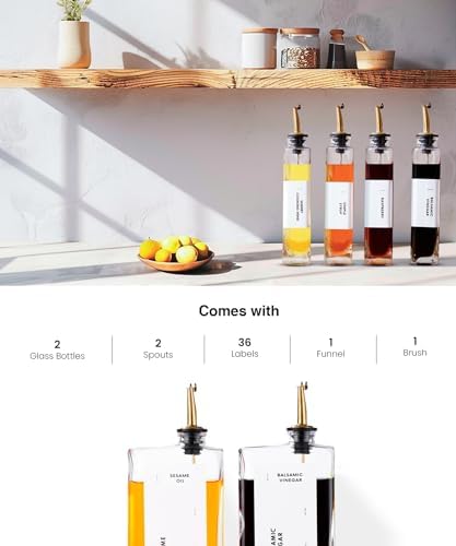 APT 1101 Olive Oil Dispenser for Kitchen, Cooking Oil and Vinegar Dispenser Set, Olive Oil Bottle, Soy sauce dispenser, coffee syrup bottles with stainless steel pourers - 2 pcs, Gold