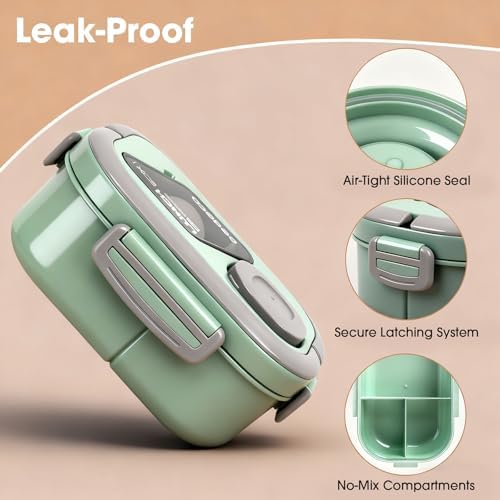 PEDECO Green Lunch Box Set with Bag & Utensil, Leak Proof for Women Men Kid