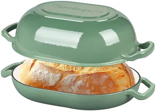 VORRINGARD Enameled Cast Iron Sourdough Bread Oven, Dutch Oven, Loaf Cast Iron Bread Pan for Homemade Bread Baking, Meatloaf Pan with Lid, 7QT, Sage Green