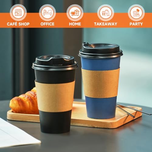 METAPRINT 100 Pack 16 oz Disposable Coffee Cups with Lids and Sleeves