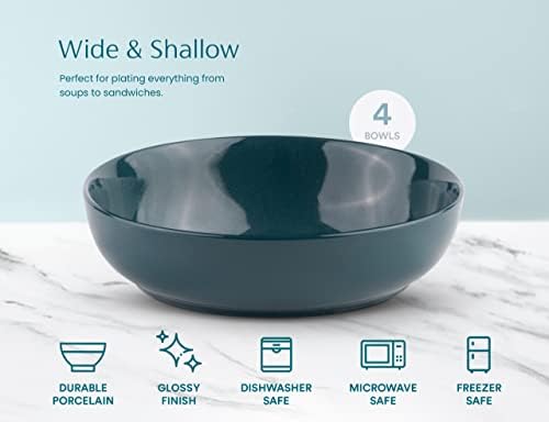 KooK Pasta Bowls, For Soups & Salads, Set of 4, 40 oz, Dark Teal