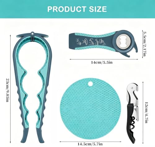 BoAn 5 in 1 Multi Function Jar & Bottle Opener Kit, Non-Slip Silicone Ergonomic Handle Labor Saving Lid Remover, Easy Twist Kitchen Tool for Seniors, Arthritis Sufferers, Weak Grip Hands & Kids