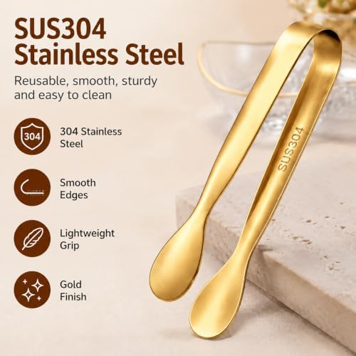 Mini Serving Tongs Set of 8, 4.25" Gold Stainless Steel Spoon Design