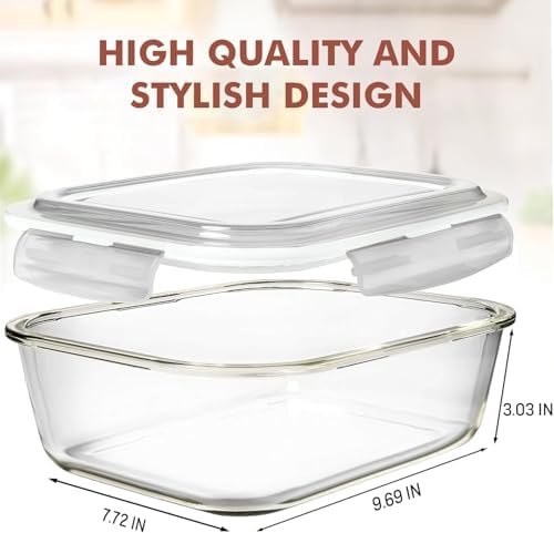 Razab 10 Cups/ 80 Oz 4 Pc (Set of 2) Glass Food Storage Containers with Airtight Locking Lids For Storing & Serving Food. BPA Free & Leak Proof - Microwave, Dishwasher, Fridge, Freezer, Oven Safe