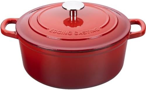 EDGING CASTING Enameled Cast Iron Dutch Oven Pot with Lid, 7 Quart, Round Dutch Ovens, Bread Oven Dual Handles, for Bread Baking, Oven Safe up to 500°F, Red