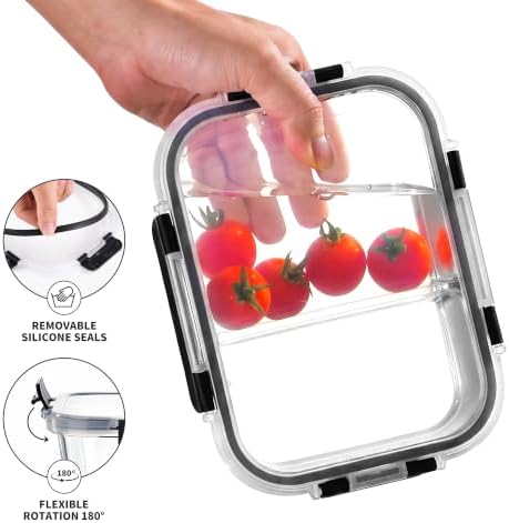 8 Pack 2 Compartment 36oz Borosilicate Glass Meal Prep Containers with Lids