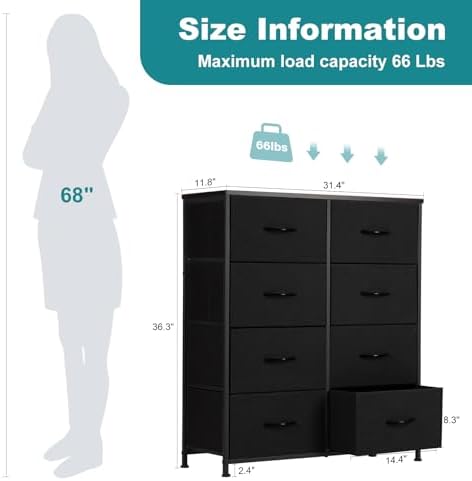 OLIXIS 8 Drawer Storage Dresser for Bedroom, Black Closet Organizers Units
