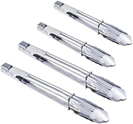 HINMAY 4PCS Stainless Steel Food Tongs Set Kitchen Metal Tongs (9/12 Inch)