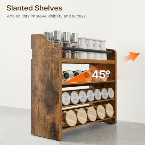 YATINEY Spice Rack, 4 Tier Wall Mount & Countertop Organizer, Industrial Spice Holder, for Kitchen Countertop and Cabinet, Compact and Versatile, Rustic Brown SR07BR