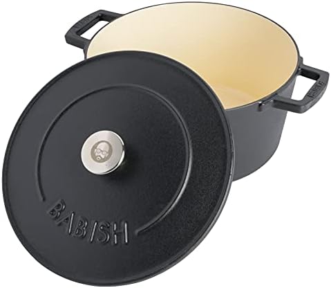 Babish 6-Quart Round Enameled Cast Iron Dutch Oven with Lid – Matte Black, Heavy-Duty Dutch Oven for Slow Cooking, Braising & Baking