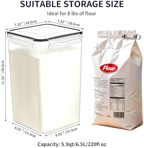 4pc 6.5L Large Airtight Plastic Canisters with Lids, Cups & Labels