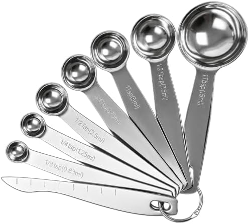8PCS Measuring Spoons, Premium Heavy Duty Stainless Steel Measuring Spoons Cups Set, Small Tablespoon with Metric and US Measurements, Set of 8 for Measuring Dry and Liquid Ingredients