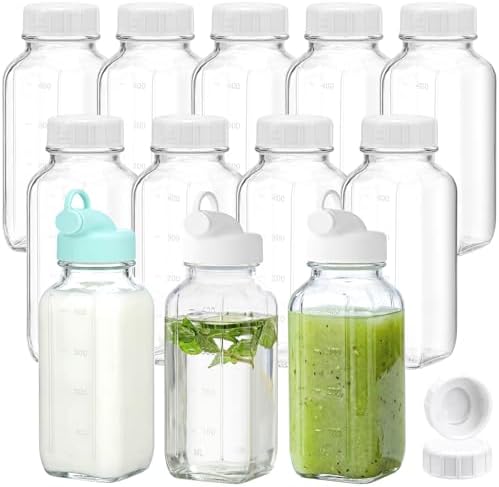 CUCUMI 12 Pack 16 Oz Glass Milk Bottles with Lids