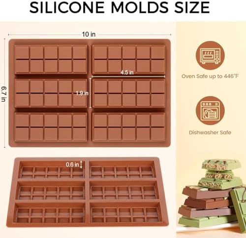 Chocolate Bar Mold - Non-Stick Silicone Chocolate Molds, Food Grade Dubai Deep Chocolate Bar Mold for Milk Pistachio - Set of 2