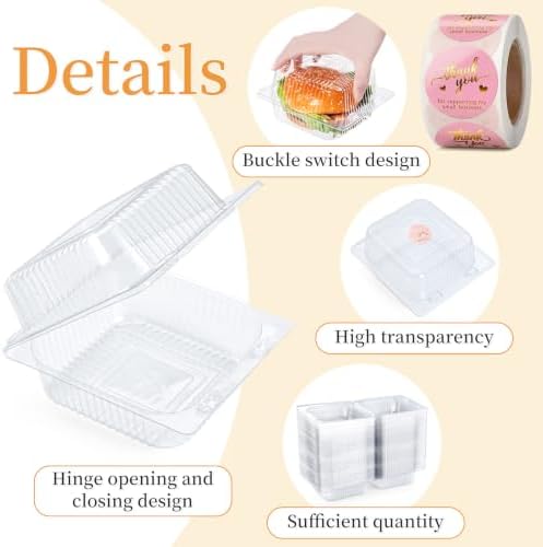 Evnlo 100 Pack Heavy Duty Clear Clamshell Food Containers with 500 Stickers