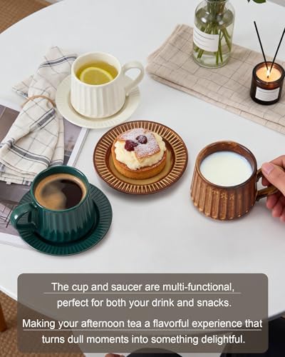 Ceramic Cup and Saucer Set,11.5 oz Coffee Cups with Saucers Modern Porcelain Espresso & Tea Cup Set,Dishwasher & Microwave Safe,for Home & Entertaining