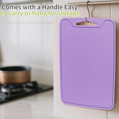Flexible Plastic Cutting Boards for Kitchen, 11.8''x 8.6'' Silicone Cutting Board, BPA Free Non Slip Cutting Mat for Meat, Vegetables and Fruit with Easy Grip Handle, Dishwasher Safe (Purple)