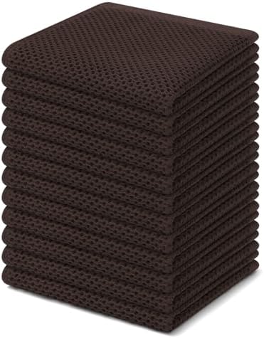 Homaxy 100% Cotton Waffle Weave Kitchen Dish Cloths 12-Pack, Dark Brown