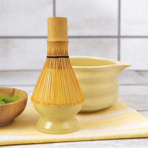 BlendWell Ceramic Matcha Whisk Stand, Light Yellow Holder for Bamboo Chasen, Protects Shape and Extends Whisk Life