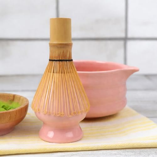BlendWell Ceramic Matcha Whisk Stand, Pink Holder for Bamboo Chasen, Protects Shape and Extends Whisk Life