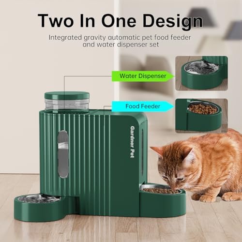 Gravity Automatic Cat Feeder, Water & Food Dispenser Set, Stainless Bowls