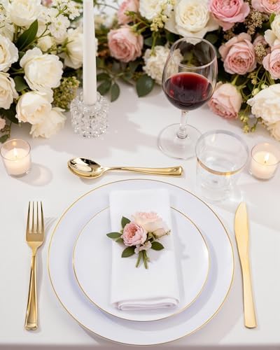 Nervure 100PCS White with Gold Rim Plastic Plates, 7.5″ Disposable Plates