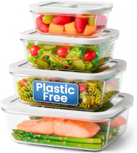 Ziruma Non-Toxic Glass Food Containers with Lids, 4-Pack, Multi-Size, Gray