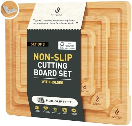 Bamboo Cutting Board Set Non Slip Feet with Holder Over Sink Kitchen Gadgets Charcuterie & Chopping Board Apartment Essentials New Home Must Haves Things Stuff Accessories House Housewarming Gifts