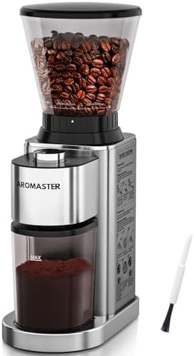 Aromaster Conical Coffee Bean Grinder, 48 Settings, Anti-Static, Sliver