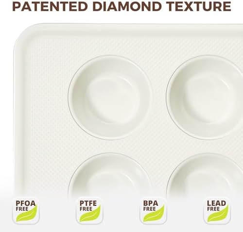 HONGBAKE Nonstick Ceramic Muffin Pan, 6 Cup Muffin tin for Baking, Non-toxic Cupcake Pan, Heavy-duty Aluminized Steel Cupcake Tray with Diamond Texture, Easy To Clean, Cream