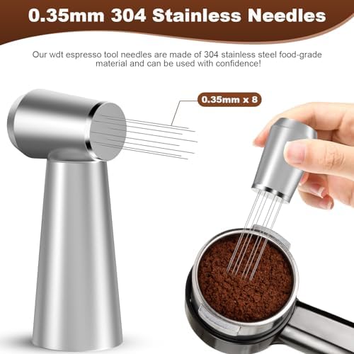 Jeymei WDT Espresso Distribution Tool, Silver Espresso Whisk with 8 Needles