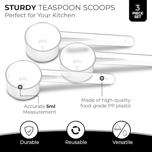3 Pack Teaspoon Measuring Spoons, 1 Tsp (5 mL) Plastic Creatine Scoops