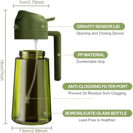 YARRAMATE 16 oz 2-in-1 Dark Glass Oil Sprayer & Dispenser, BlackOliveGreen