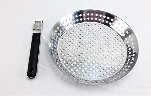 12" Stainless Steel Skillet, Deep Fryer Strainer for Seafood, Vegetable Grill Basket w/Removable Handle Stainless Steel for BBQ Grill, Camping, Backpacking, Grilling Accessories by Mr. Bar-B-Q 06753Y